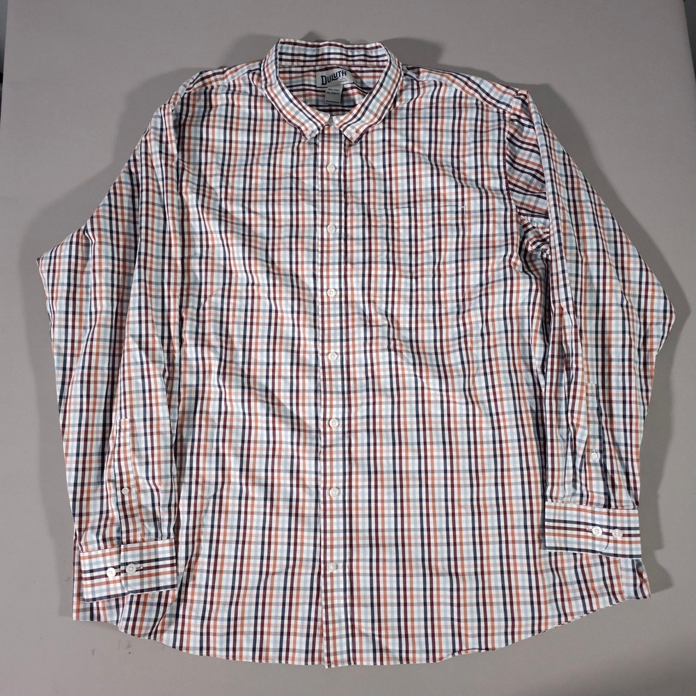 Duluth Trading Co Button Down Shirt Mens 3XL Tall Multicolor Plaid Relaxed Fit
